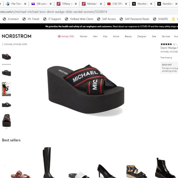 Michael Kors Wedge Platform Slide Logo Print Sandal 9 Black Straps Flip Flop - Picture 7 of 10